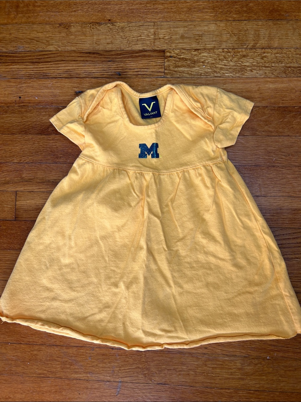 Valia Yellow Girls' Cotton Dress with Navy 'M' Accent